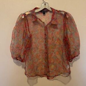 Love By Design Red Sheer Floral Blouse